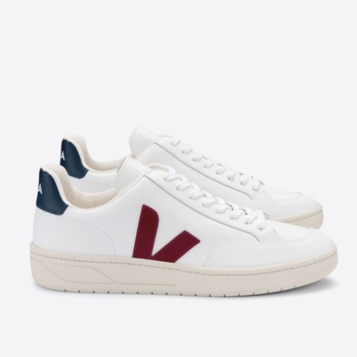 Veja V-12 Leather Womens Trainers White/Red/Navy UK 69597